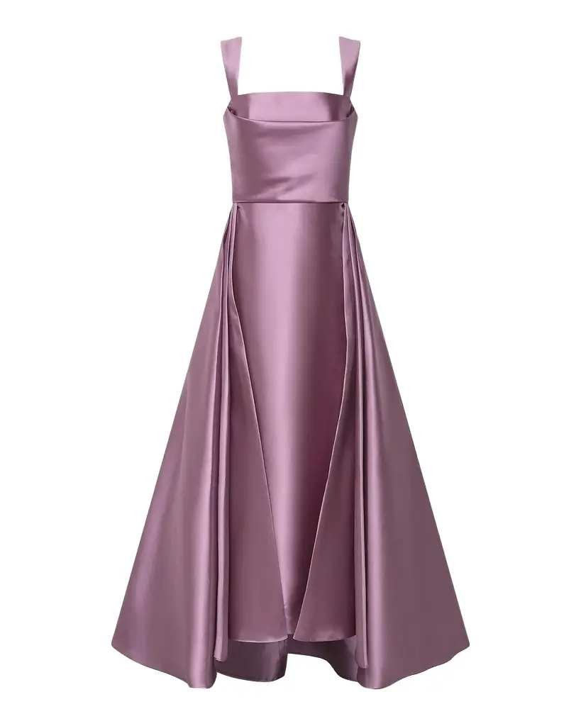 Theia Zendaya Pleated High-Low Satin Gown