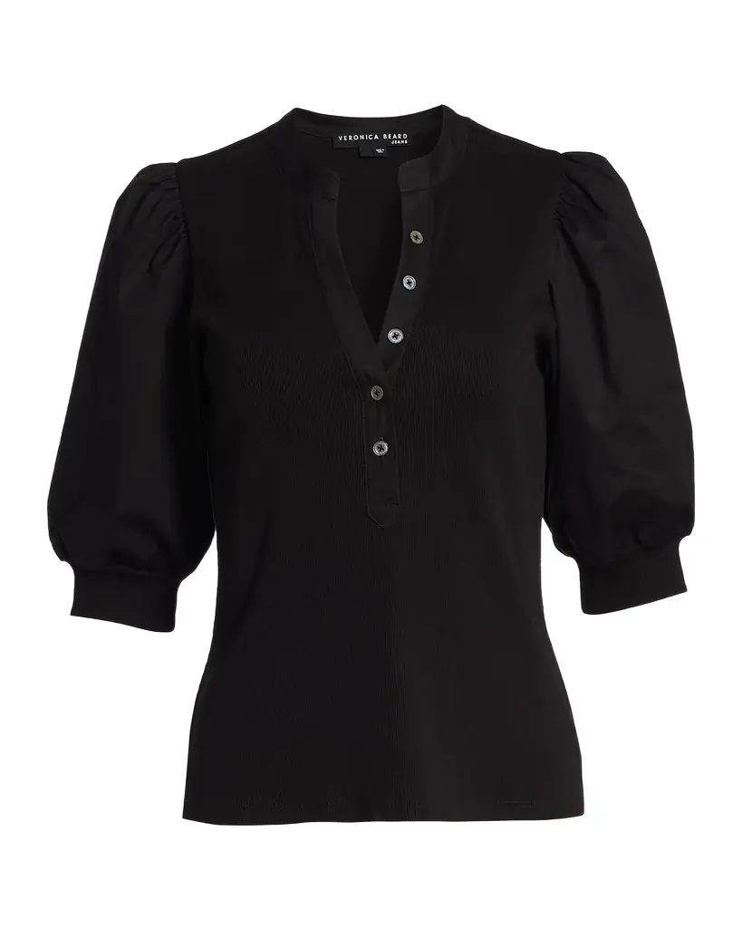 Veronica Beard Coralee Puff Sleeve Button-Front Top