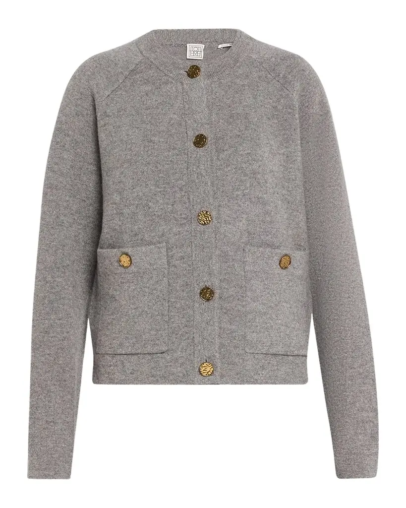 Toteme Cashmere-Wool Hammered Button Cardigan
