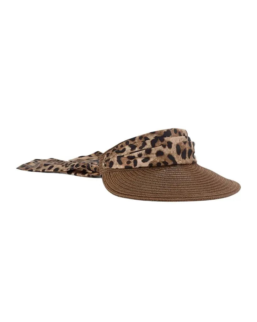 Eugenia Kim Ricky Packable Hemp Visor with Animal-Print Sash - Women's Accessories