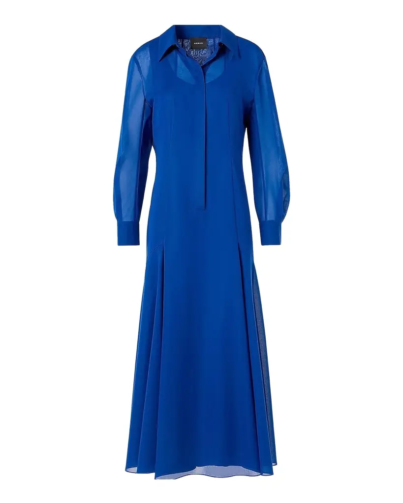 Akris Long-Sleeve Cotton Voile Fit-&-Flare Midi Shirtdress
