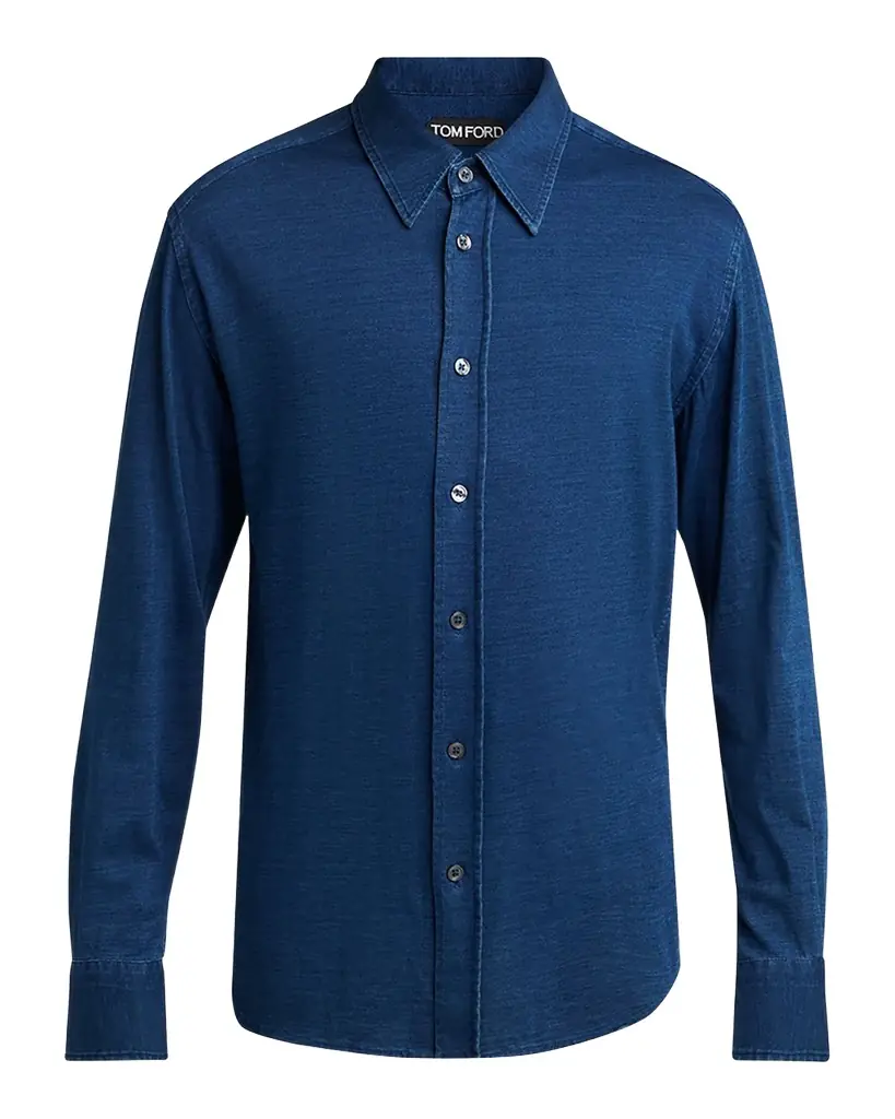 TOM FORD Men 's Cotton Denim Point-Collar Button-Down Shirt