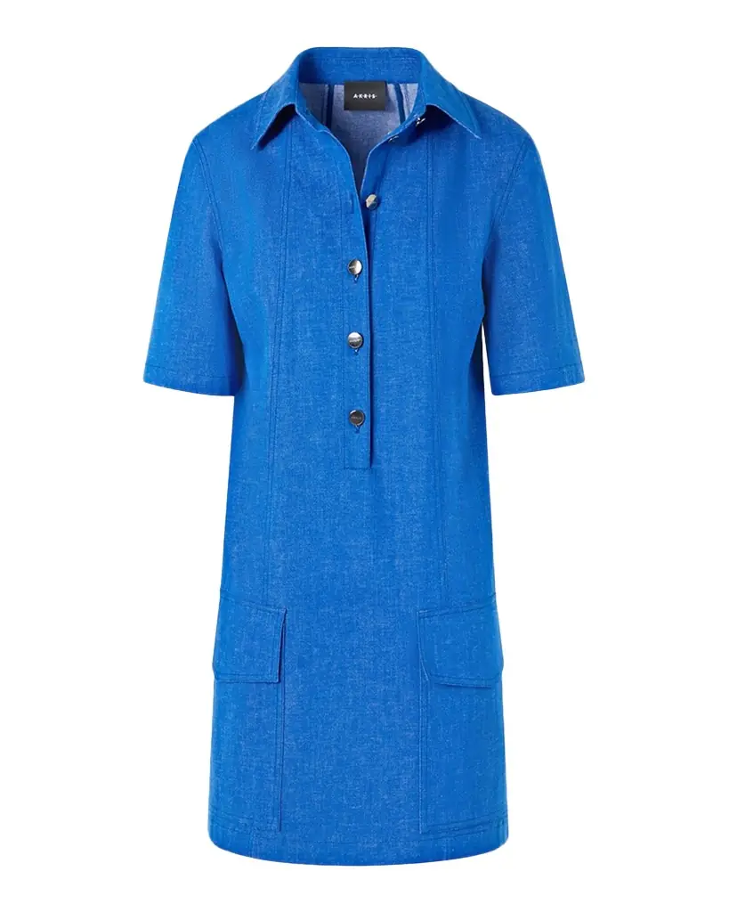 Akris Short-Sleeve Cotton Stretch Denim Mini Polo Dress