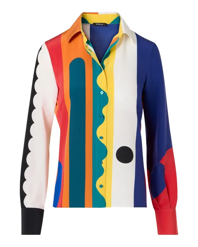 Akris Abstract-Print Silk Crepe Button-Down Shirt