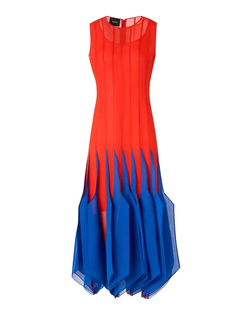 Akris Sleeveless Panama Silk Organza Seamed Midi Dress