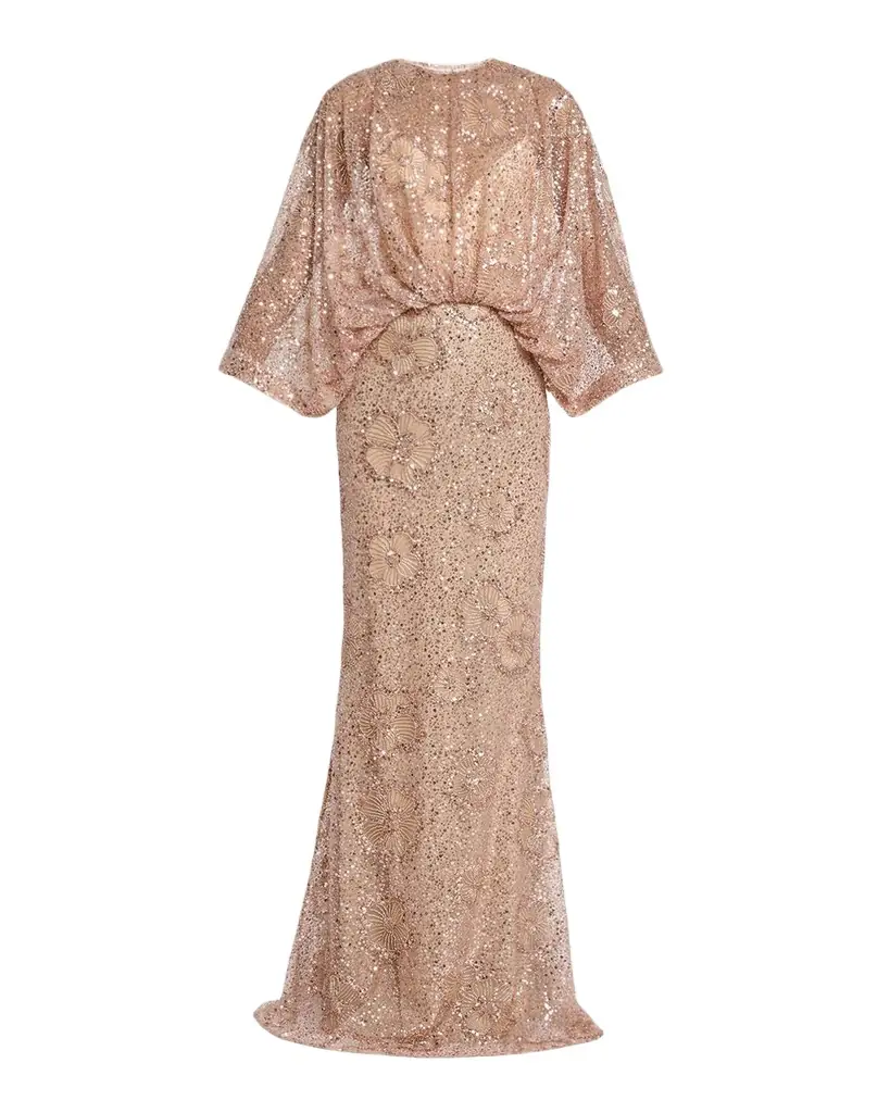 Elie Saab Semi-Sheer Sequin Embroidered Mesh Dress