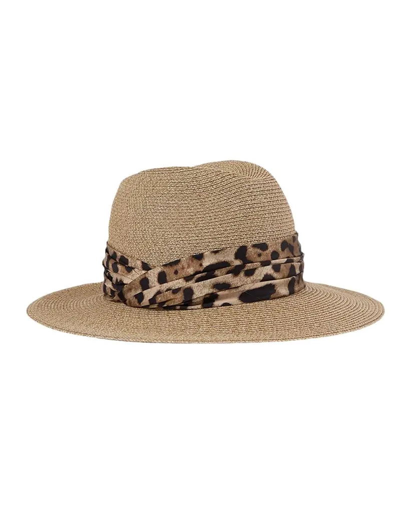 Eugenia Kim Courtney Animal-Print Sash Woven Packable Fedora