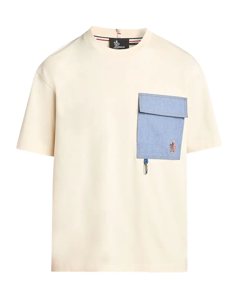 Moncler Grenoble en 's Denim Pocket Cotton T-Shirt with Clip