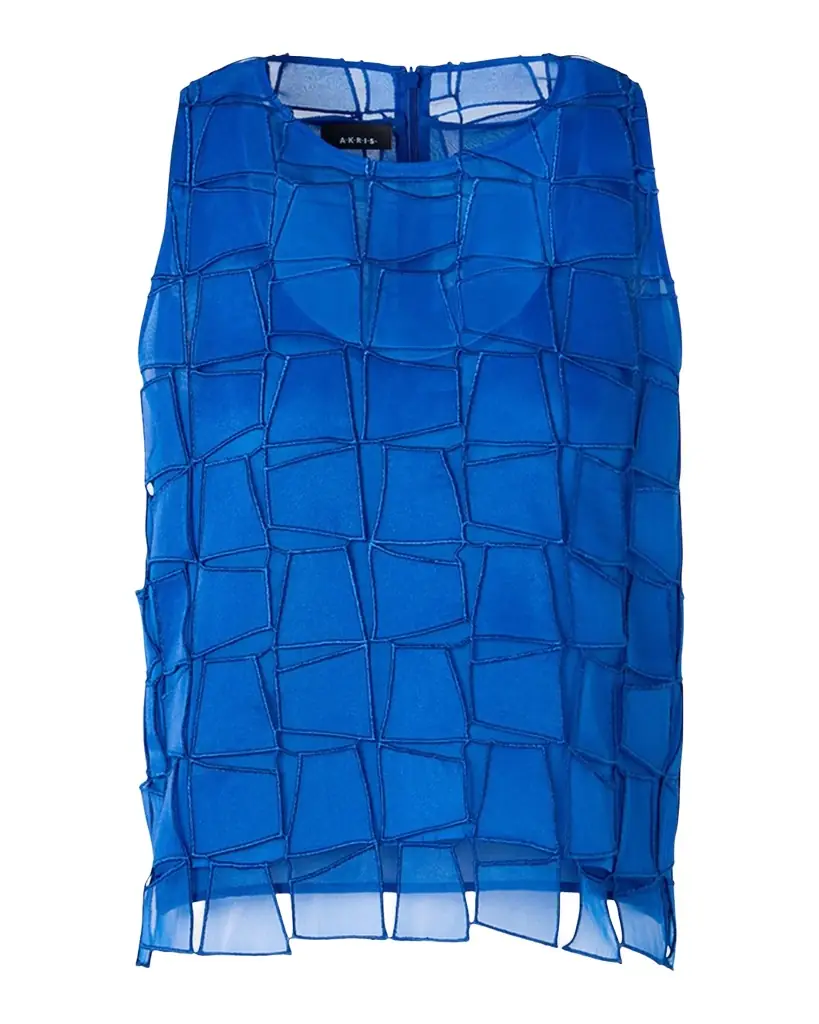 Akris Embroidered Organza Sleeveless Blouse