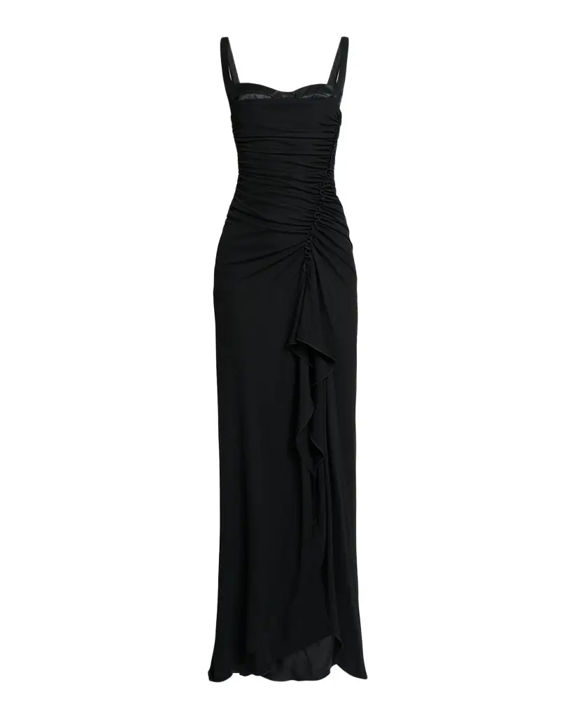 Elie Saab Peekaboo Bustier Ruched Jersey Maxi Dress