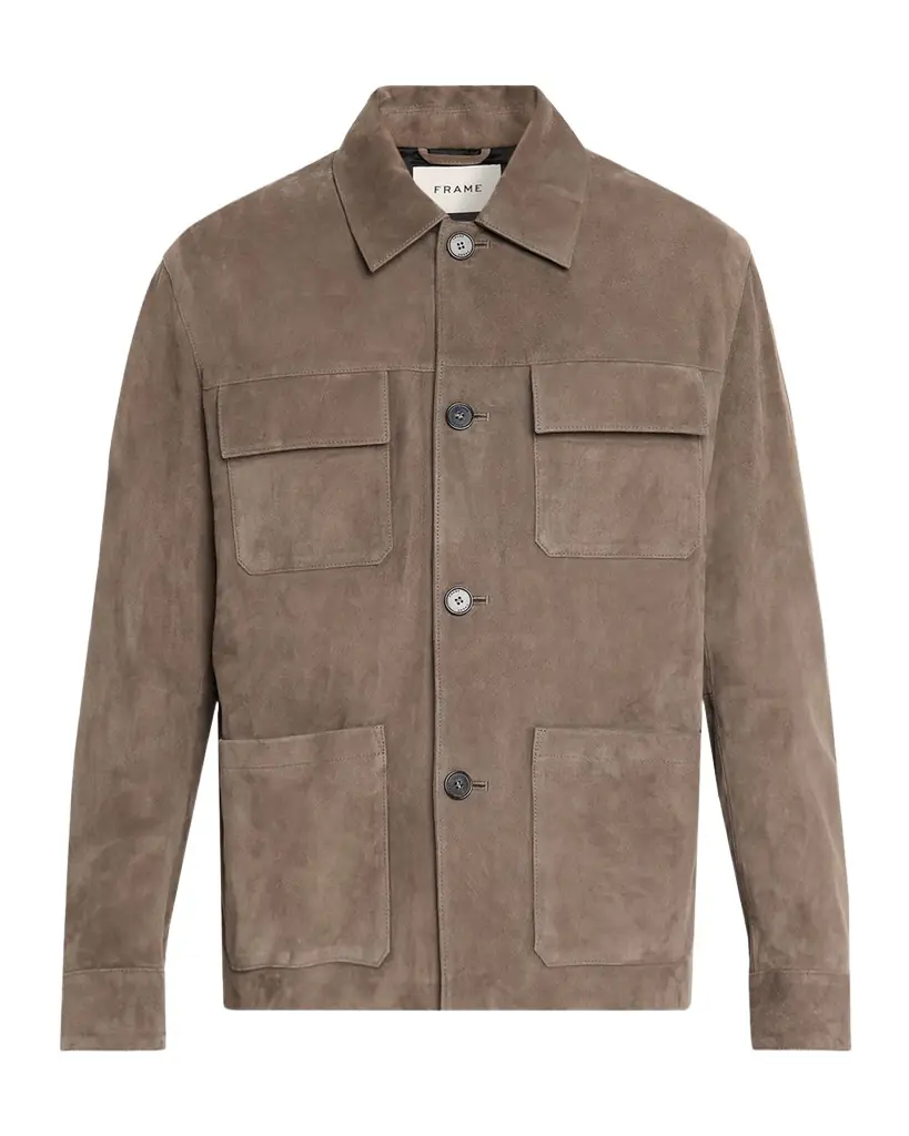 FRAME Men 's Taupe Suede Chore Coat