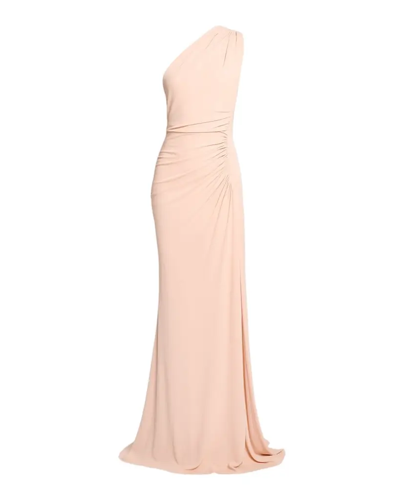 elie saab one shoulder dress Embellished pliss one-shoulder silk gown in pink - Elie Saab