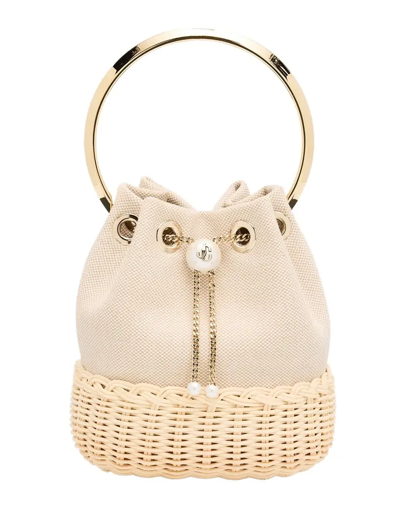 Jimmy Choo Bon Bon Canvas and Wicker Top-Handle Bag
