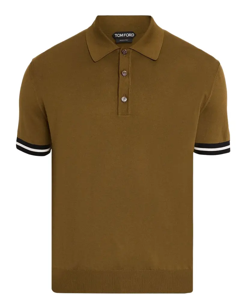 TOM FORD Men 's Cotton and Silk Tipped Short-Sleeve Polo Sweater