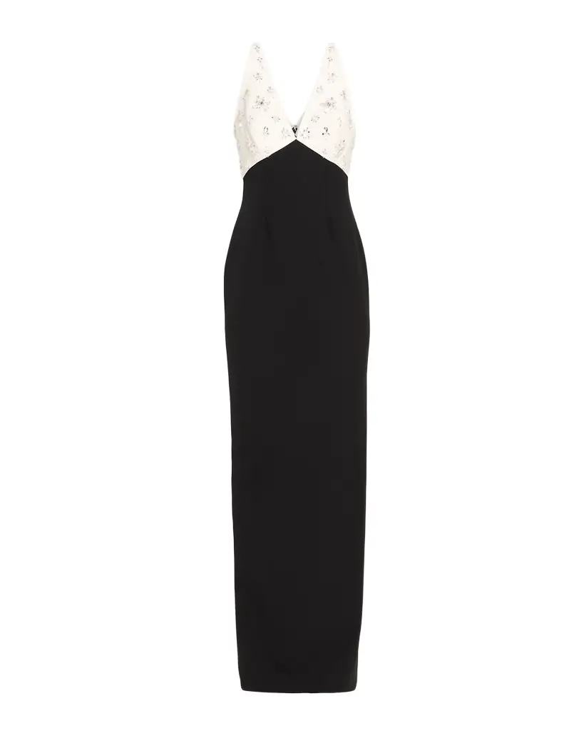 Pamella Roland Crystal Colorblock Crepe Column Gown