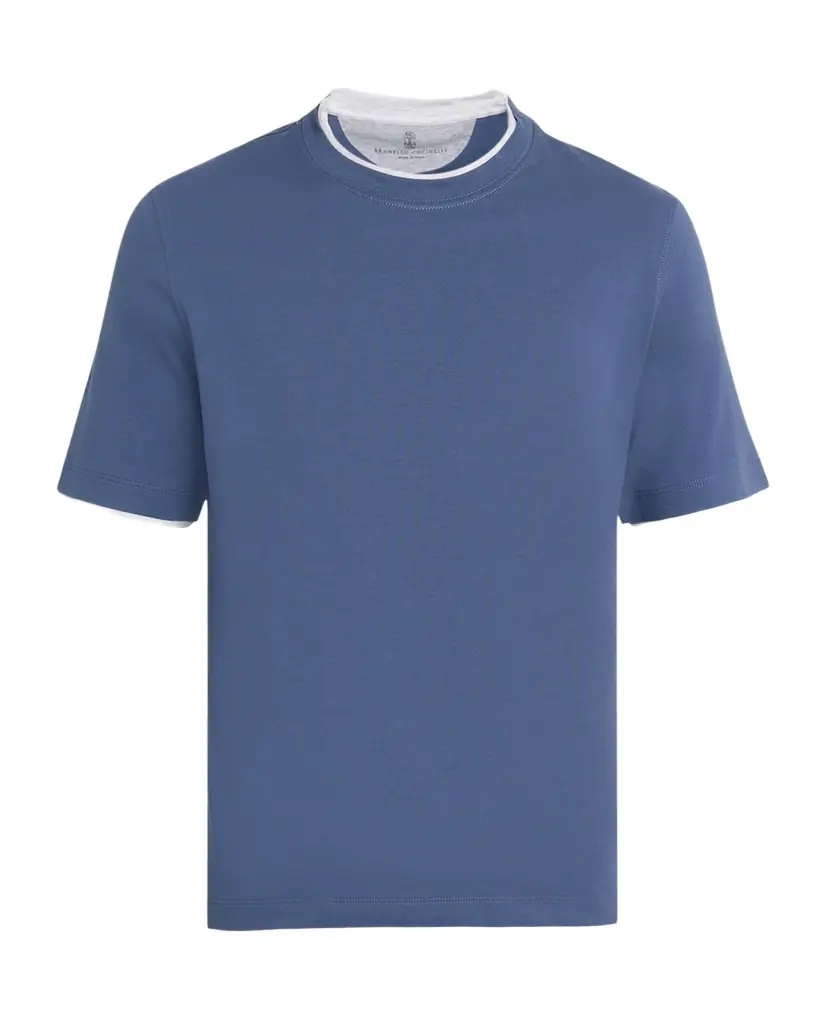 Brunello Cucinelli en 's Cotton Jersey Crewneck T-Shirt with Tipping