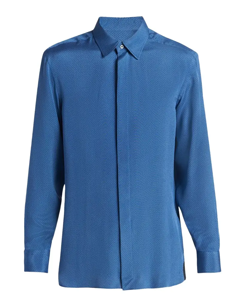 TOM FORD Men 's Silk Jacquard Micro-Dot Concealed-Placket Sport Shirt
