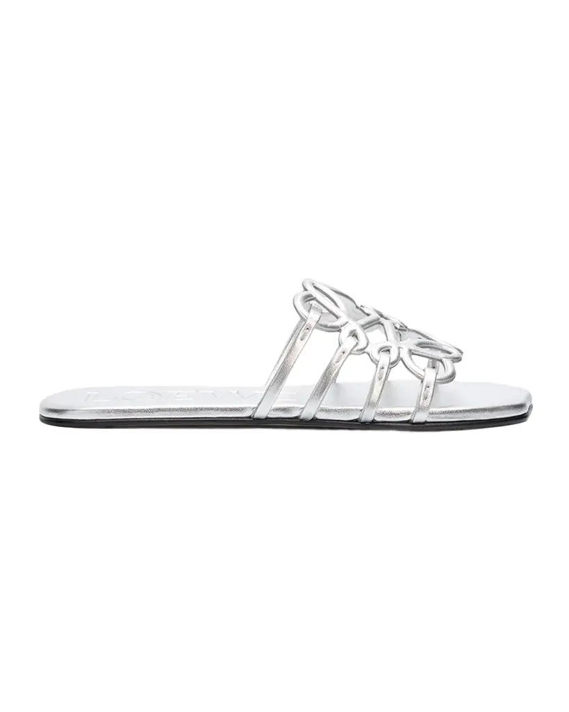 Loewe x Paula 's Ibiza Petal Anagram Metallic Leather Slide Sandals