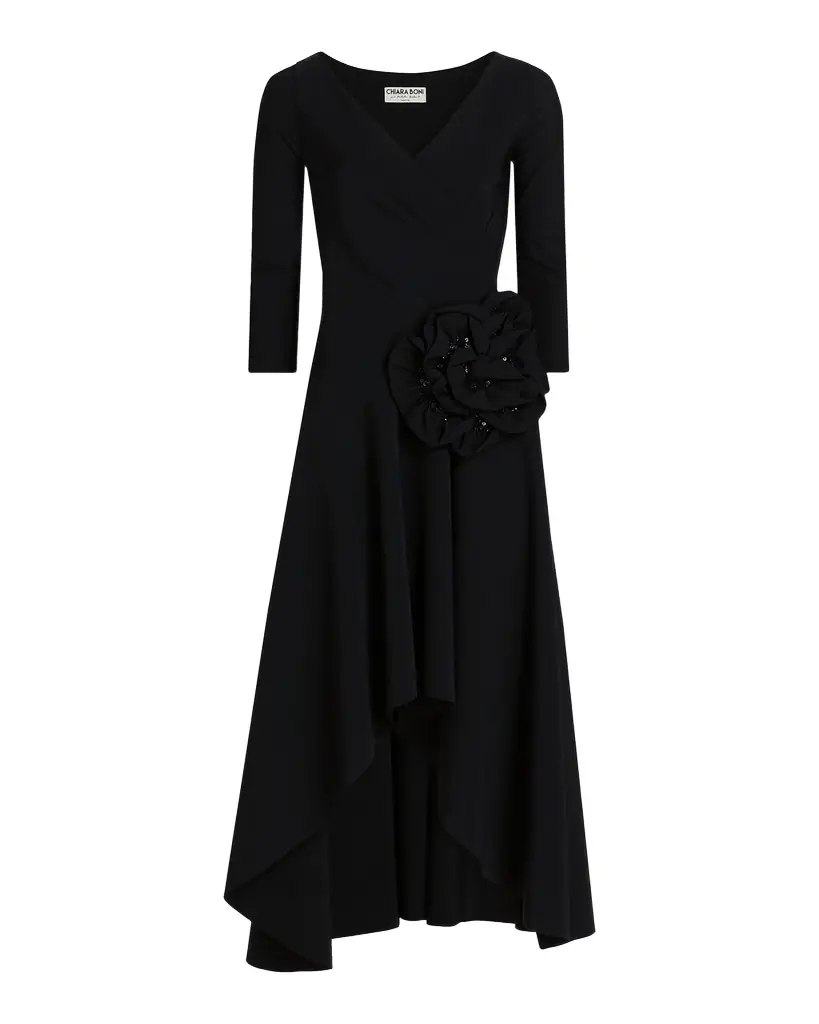 Chiara Boni La Petite Robe Rahim Sequin Rosette High-Low Midi Dress