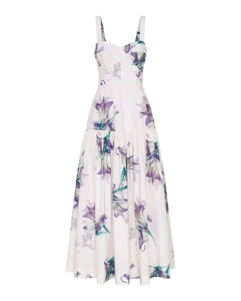 NICHOLAS Valeria Flounce Sweetheart Midi Dress