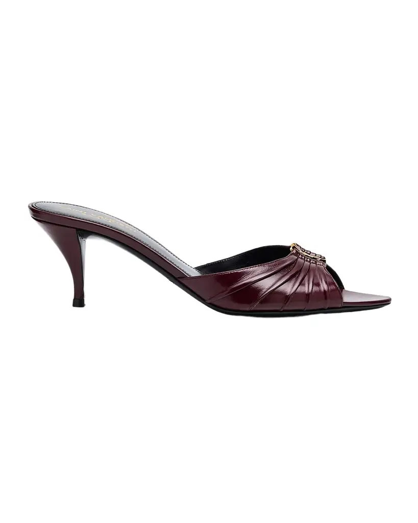 Saint Laurent 60mm Babylone YSL Ruched Leather Mule Sandals