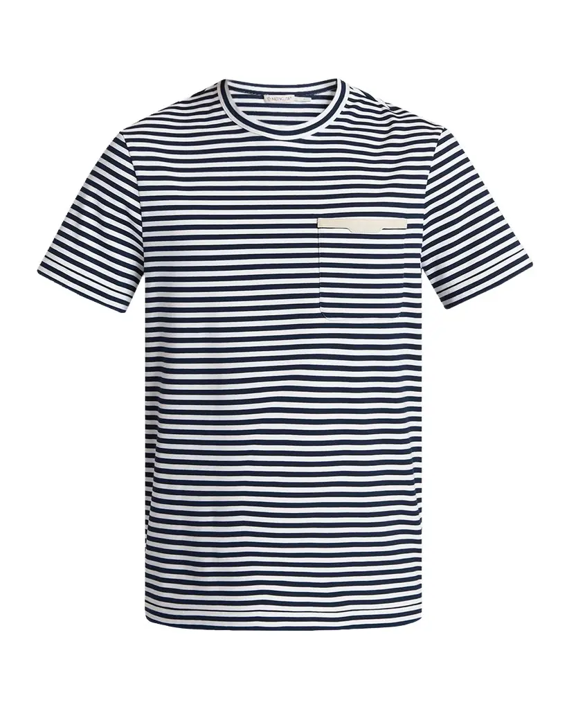 Moncler Men 's tripe Leather-Trim Pocket T-hirt
