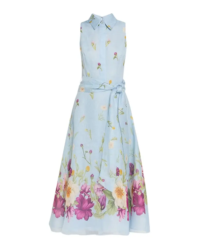 Rickie Freeman for Teri Jon Sleeveless Floral-Print Midi Shirtdress