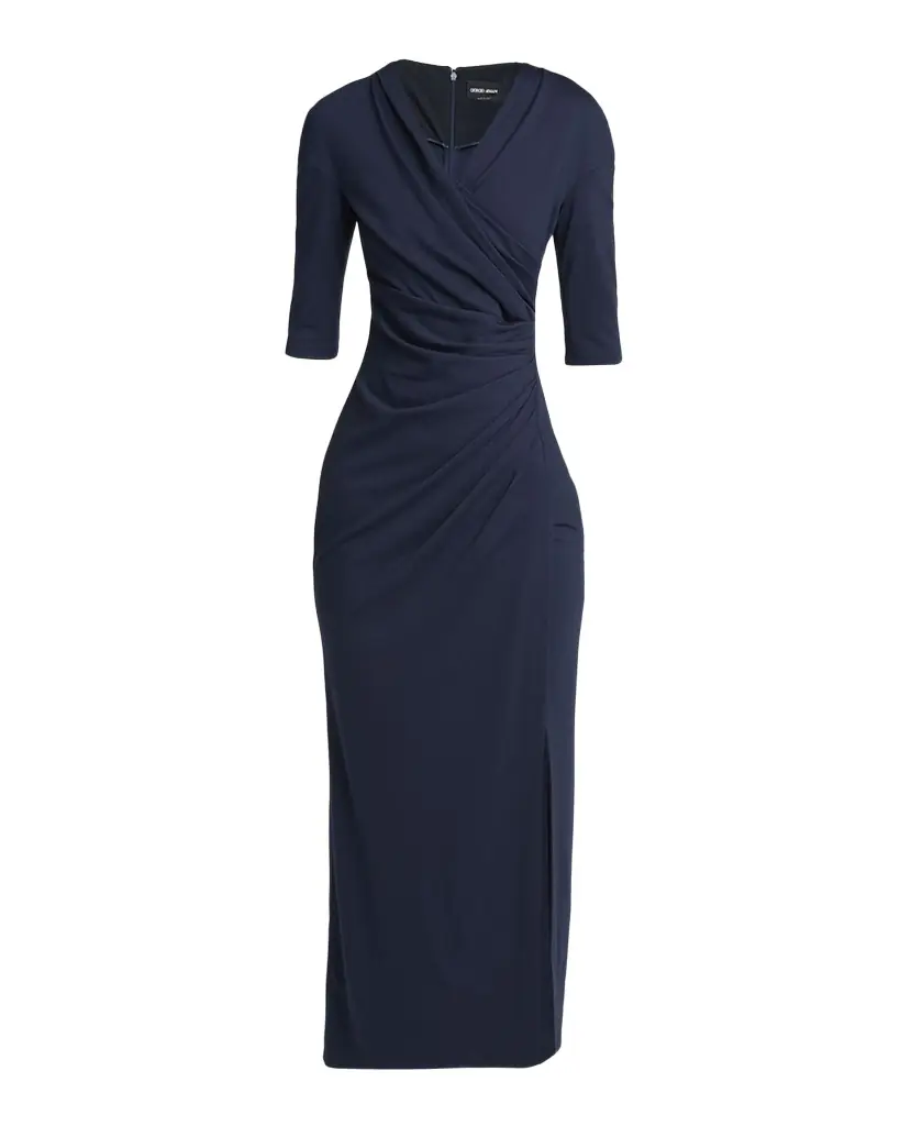 Giorgio Armani Elbow-Sleeve Draped Slit Midi Dress