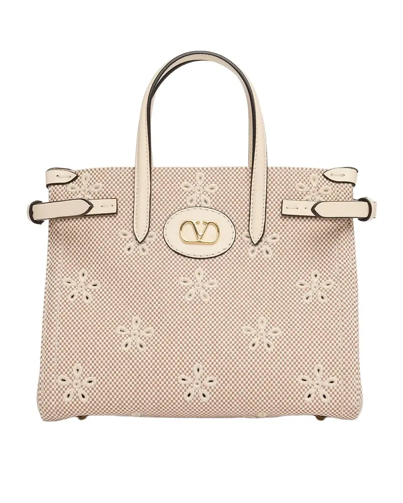 Valentino Garavani Small Eyelet-Embroidered Canvas Tote Bag