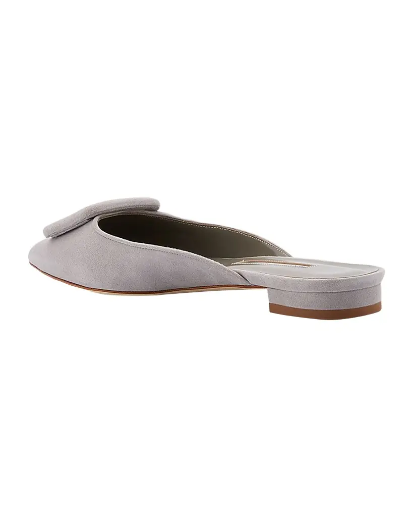 Manolo Blahnik Maysale Suede Buckle Ballerina Mules