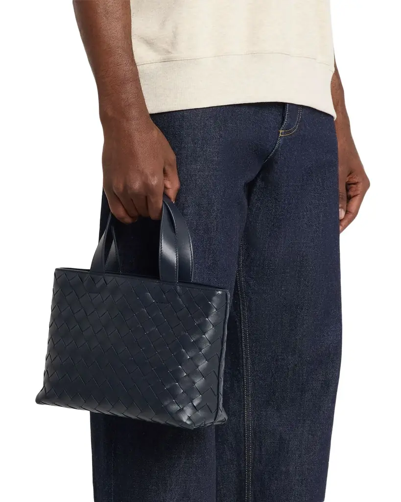 Bottega Veneta Men 's Mini Intrecciato Leather Zipped Tote Bag