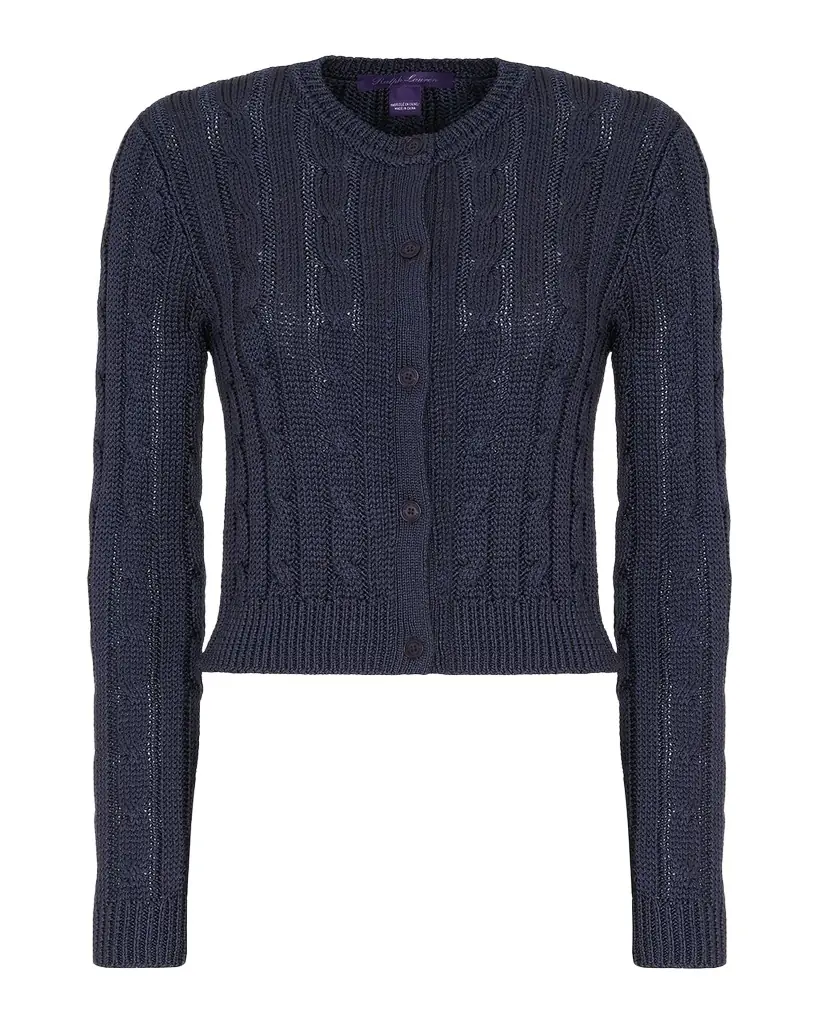 Ralph Lauren Collection Cable-Knit Silk Cropped Cardigan