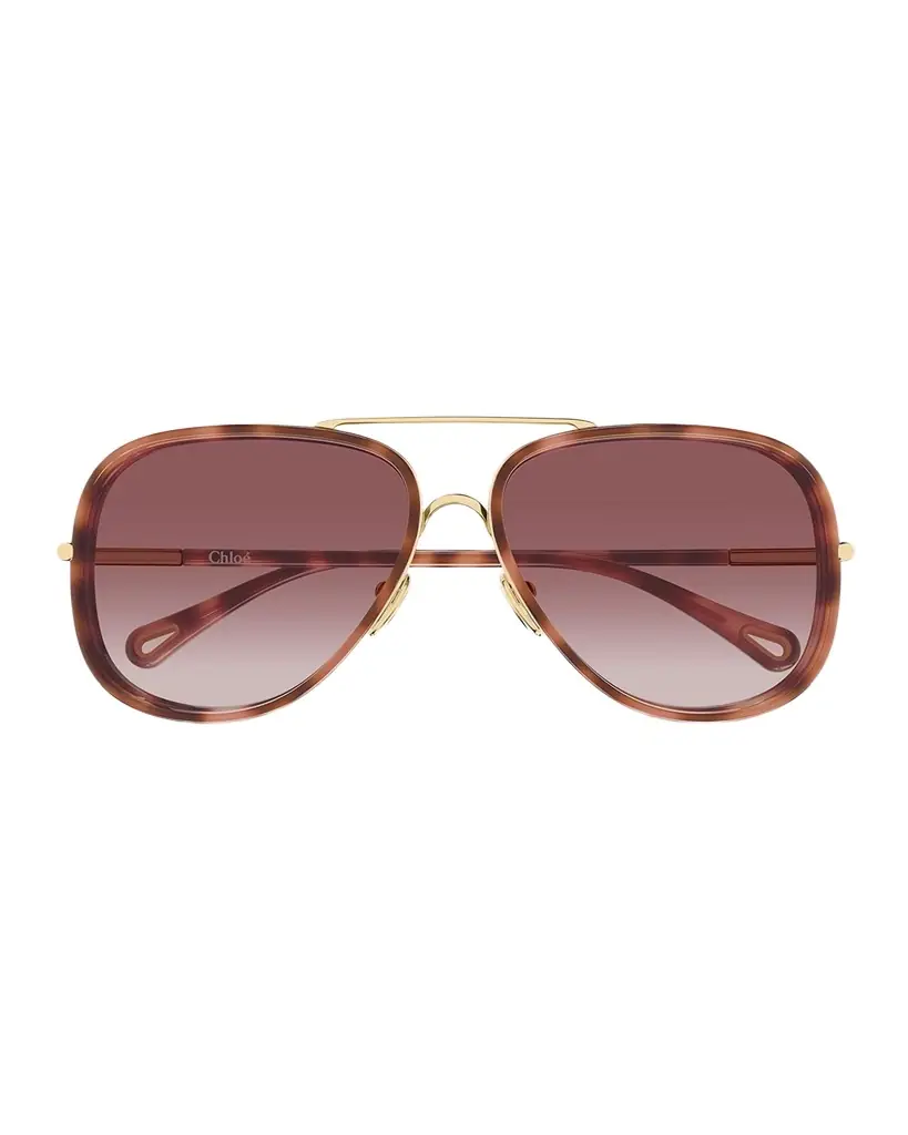 Chloe 60mm Metal & Acetate Aviator Sunglasses