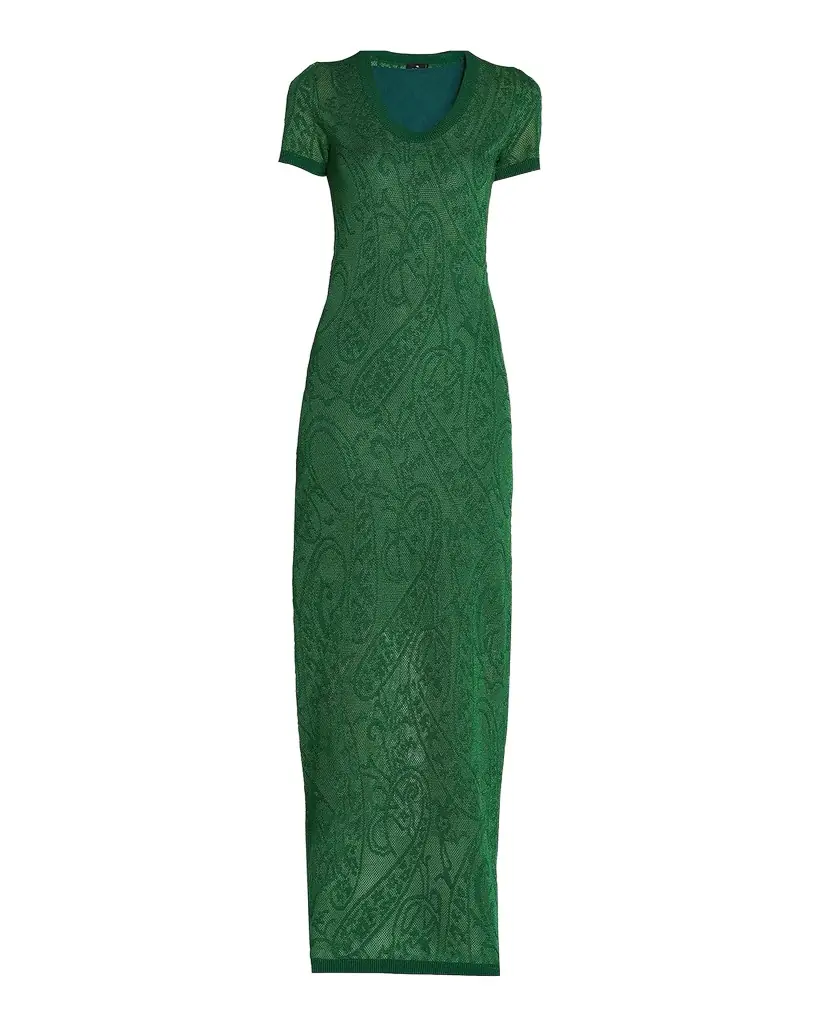 Etro Paisley Jacquard Knit Short-Sleeve Maxi Dress