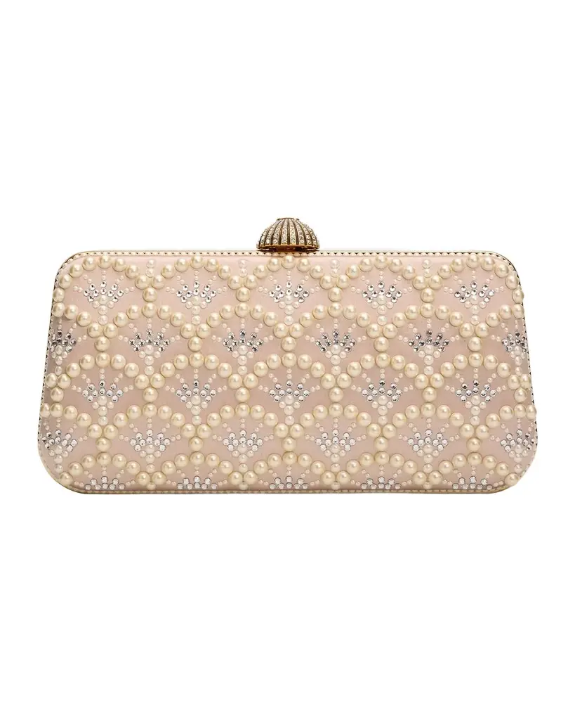 Valentino Garavani Carry Secrets Rhinestone & Pearly Stud Satin Clutch Bag