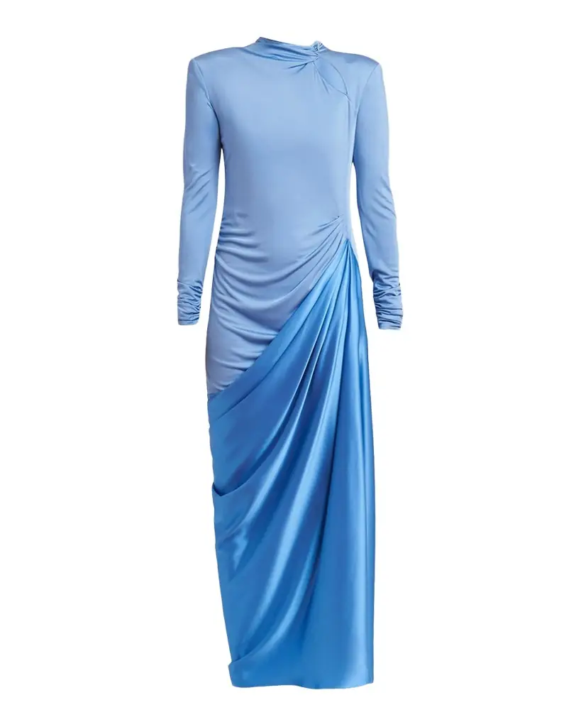 Valentino Garavani Long-Sleeve Draped Satin Maxi Dress
