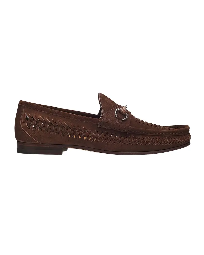 Gucci Men 's Horsebit 1953 Woven Suede Bit Loafers