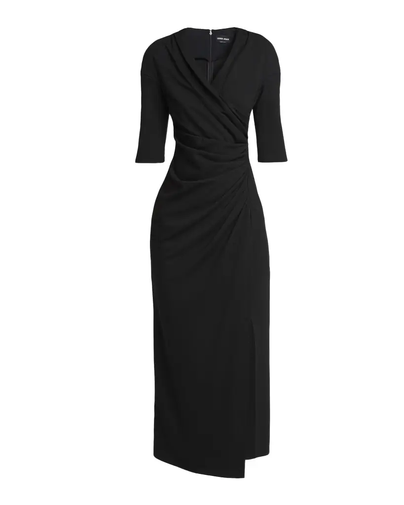 Giorgio Armani Elbow-Sleeve Draped Crepe Slit Midi Dress - Women's Clothing