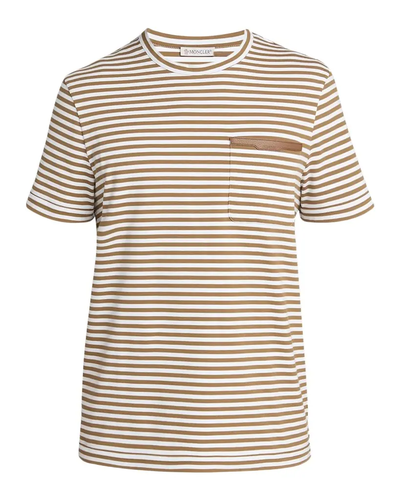 Moncler Men 's Stripe Leather-Trim Pocket T-Shirt