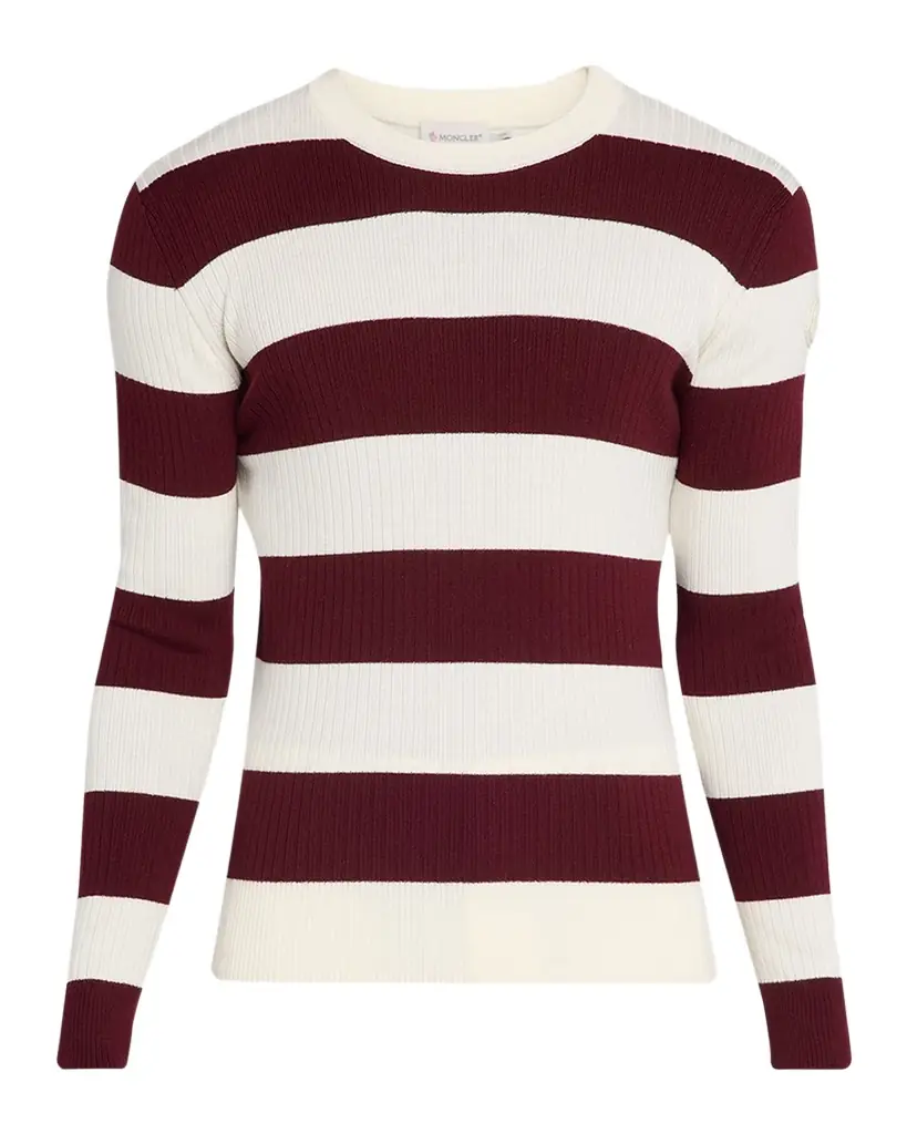 Moncler Men 's Wide-tripe Wool Ribbed Crewneck weater