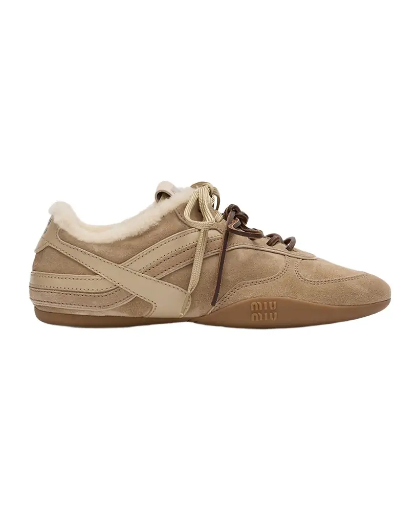 Miu Miu Gymnasium Suede and Shearling Low-Top Sneakers