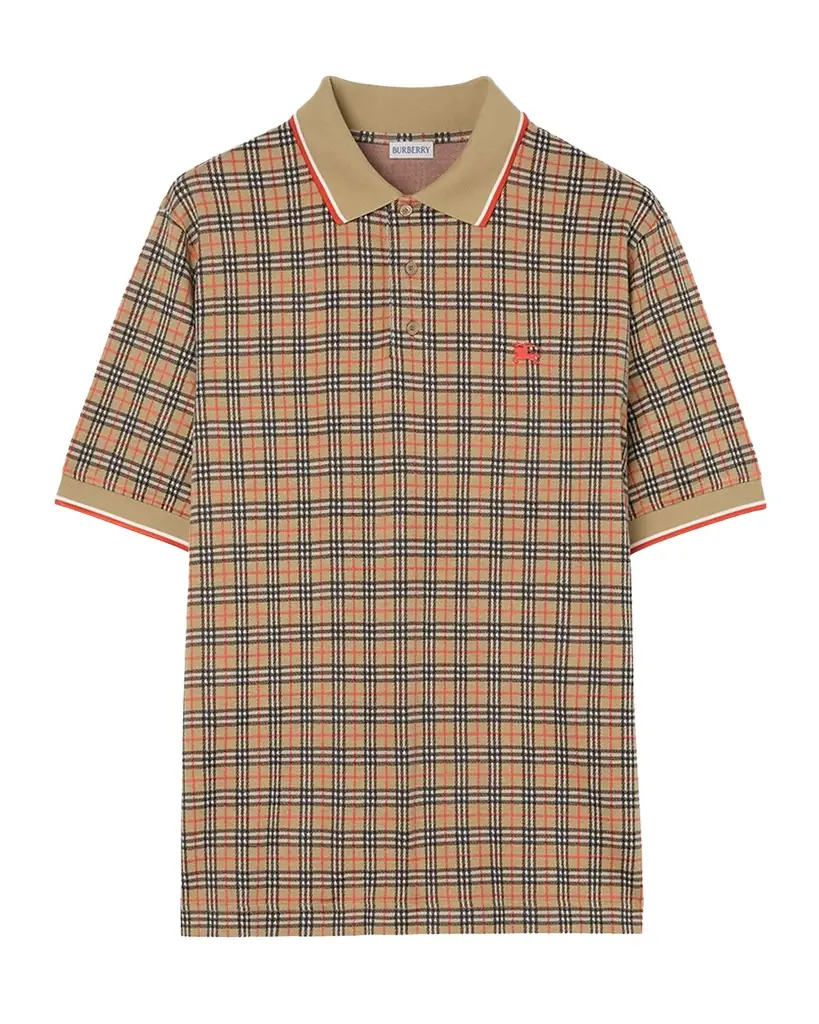 Burberry Men 's Check Cotton Blend Polo Shirt