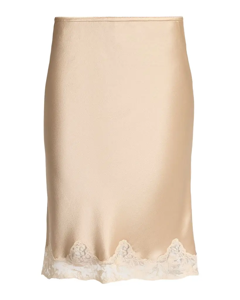 Lace-Trim Satin Knee-Length Skirt