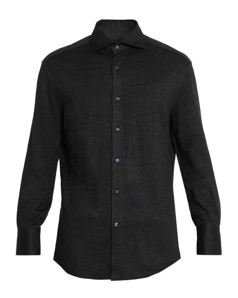 Brunello Cucinelli Men 's Linen and Cotton Heathered Sport Shirt