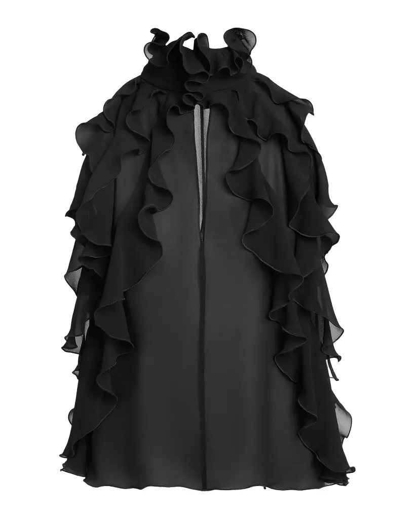 McQueen Cutout Ruffle Silk Georgette Top