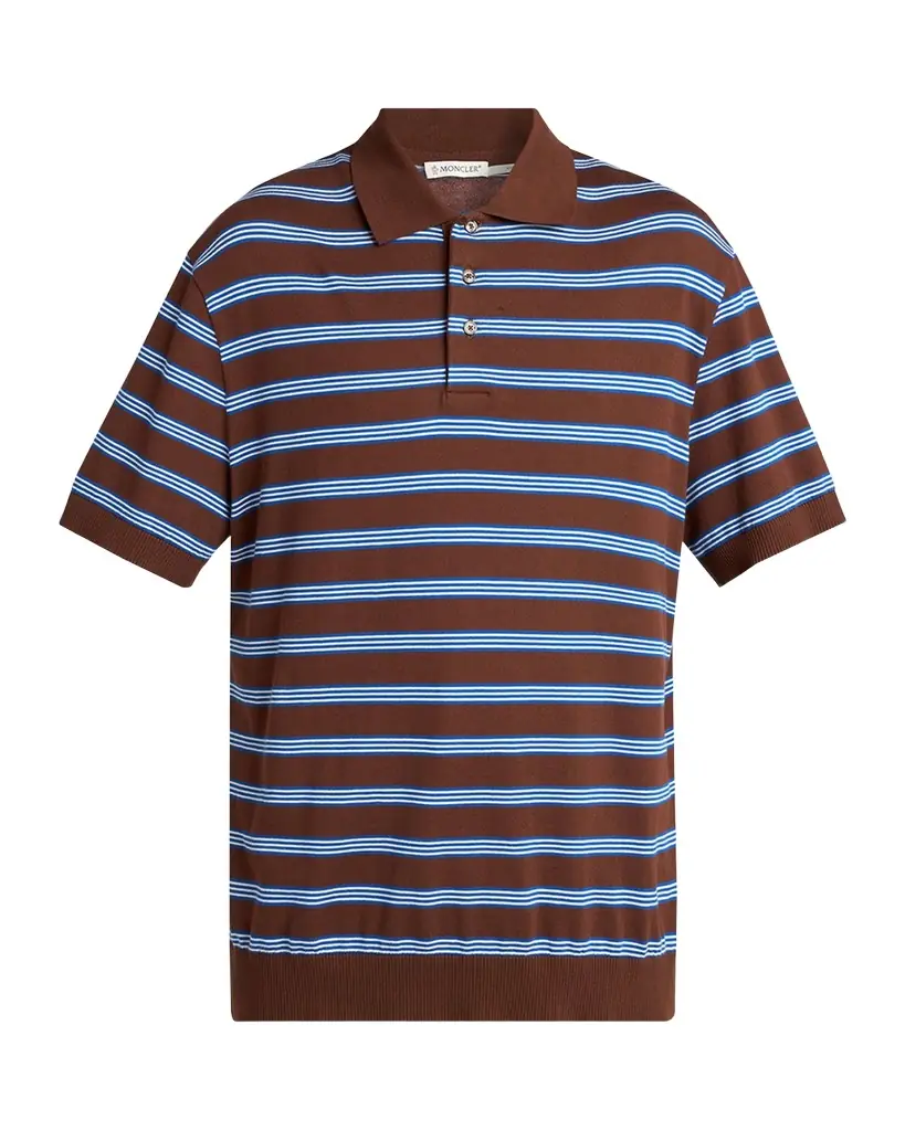 Moncler Men 's Cotton Knit Triple-Stripe Polo Shirt