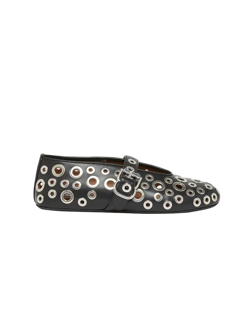 ALAIA Grommet Leather Ballet Flats