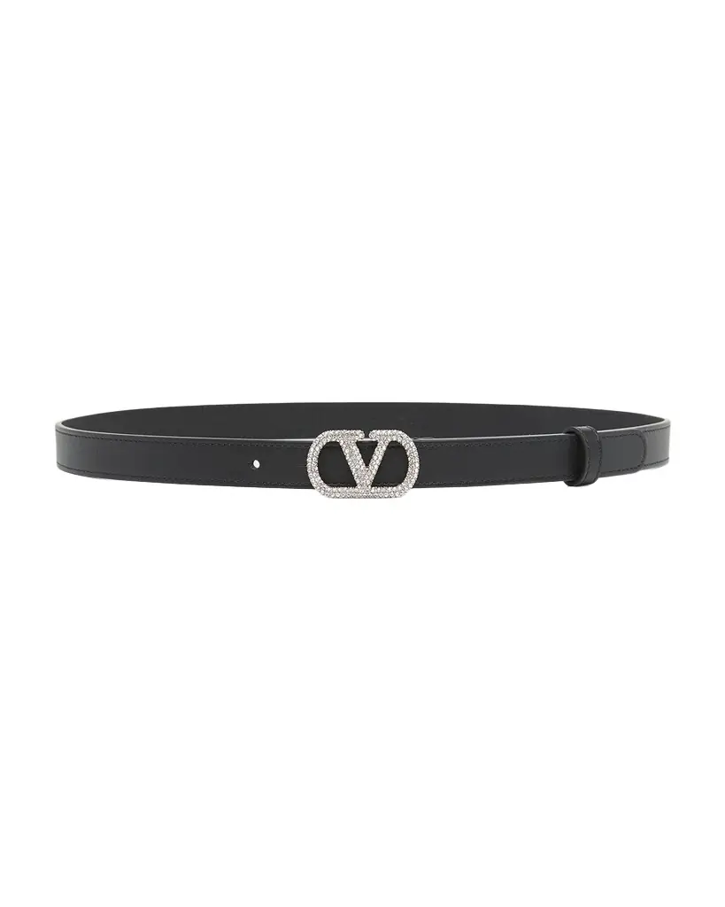 Valentino Garavani Crystal VLogo Leather Belt, 20mm