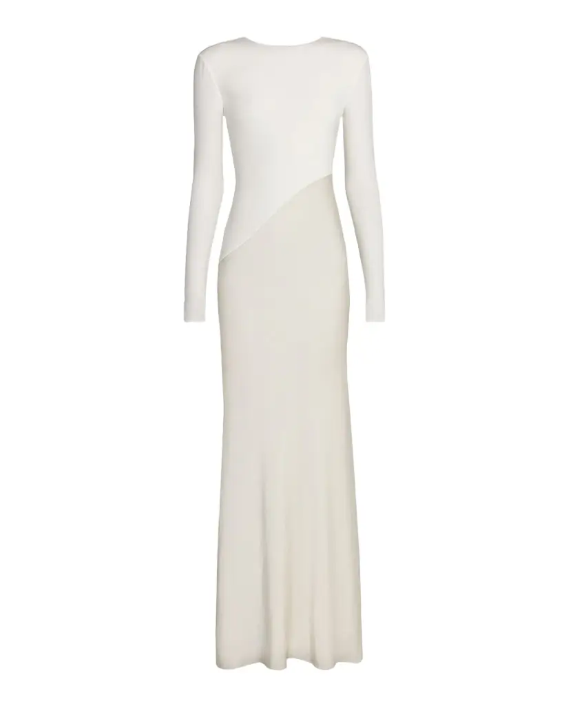 Roland Mouret Asymmetric Mixed-Media Long-Sleeve Gown
