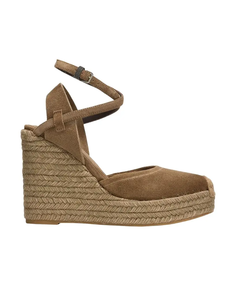 Brunello Cucinelli 80mm Monili Suede Espadrille Wedges